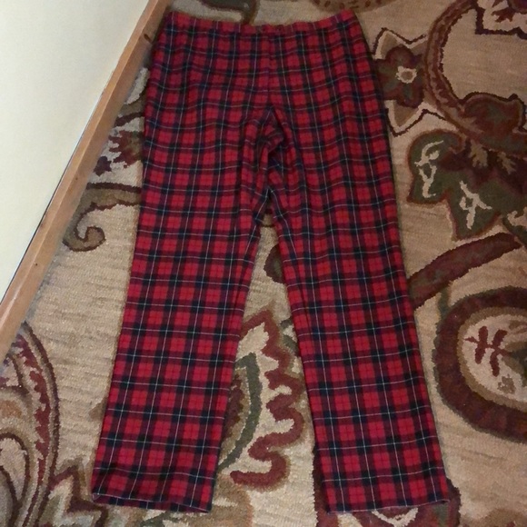 Vtg 90s JONES NY Size 14 Tartan Plaid Stretchy Flat Front HighWaist Snap-Close - Picture 3 of 16